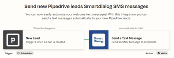 Send new PipeDrive Leads SmartDialogs SMS messages