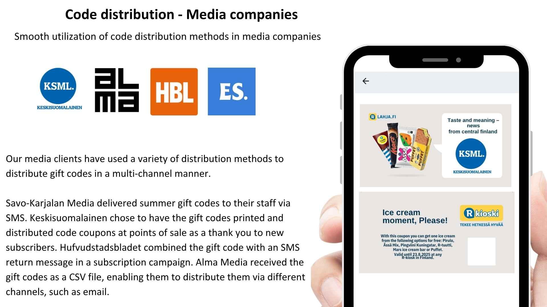 Sending codes – Media companies
